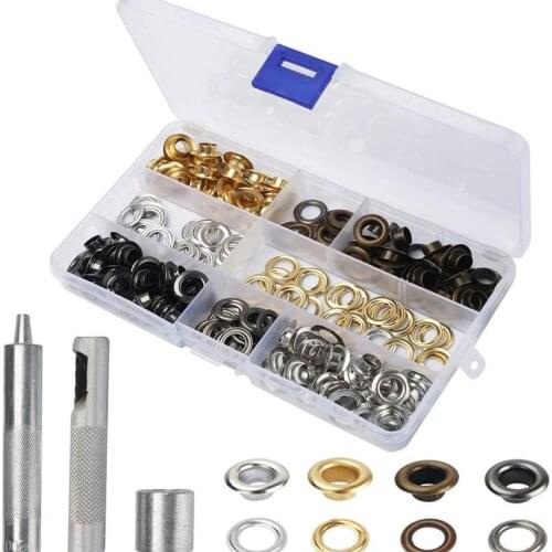 100 Sets 4 Color Eyelet Washer 8MM Inner Diameter Install Leather Craft Punch Tools Shoes Clothing Accessories Kit Storage Box