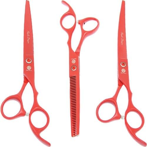 Purple Dragon 7 inch Dog Grooming Scissors Kit Forceps Japan 440C Pet Straight Curved Cutting Shears Thinning Tesoura B0029B