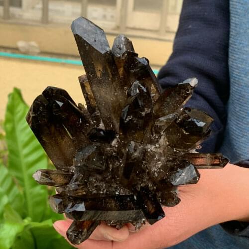 Natural Beautiful Black Quartz Crystal Cluster Mineral Specimen Rar