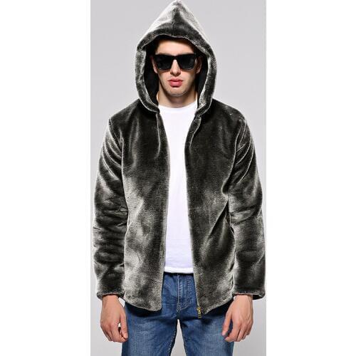 New Autumn Winter Fashion Hooded Faux Fur Coat Men Casual Plus Size Faux Mink Fur Overcoat Solid Hoodies Windproof Outwear Mw479