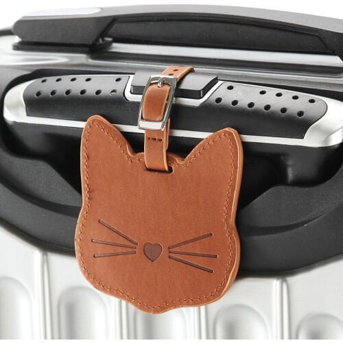 New fashion Cat PU Leather Suitcase Luggage Tag Label Bag Pendant Handbag Travel Accessories Name ID Address Tags