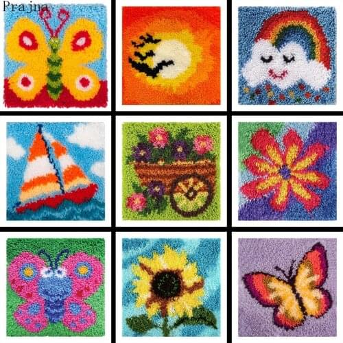 New Butterfuy Carpet Crocheting Kit DIY Cushion Carpet Flower Latch Hook Rug Kit Needlework Crocheting Embroidery Decorative