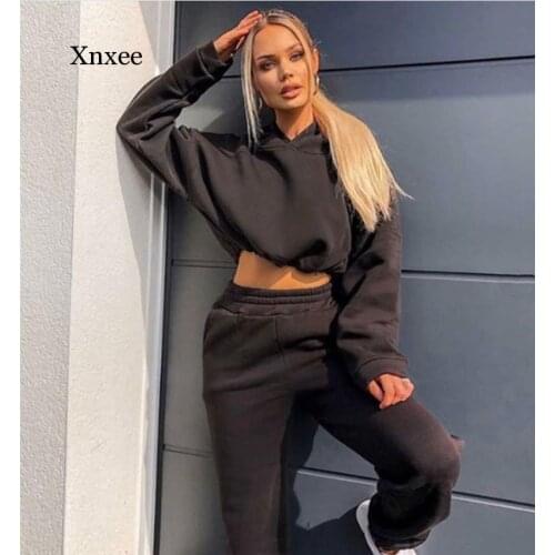 2021 Autumn and Winter Suit Hoodie 2-Piece Set Womens Casual Home Plus Size Loose Pants Suit Hooded Sweater Suit