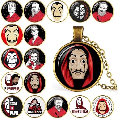 New La Casa De Papel The House of Paper Money Heist Necklace Salvador Dali Professor Funny Bronze Chain Jewelry Gift