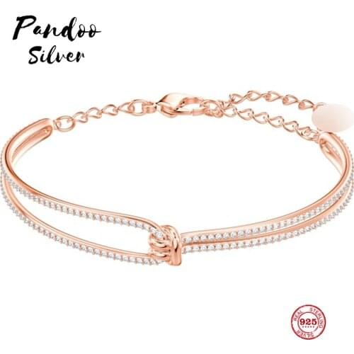PANDOO Fashion Charm Pure 925 Silver Original 1:1 Copy, Elegant Simple Twist Knot Wild Bracelet Female Luxury Jewelry Gifts