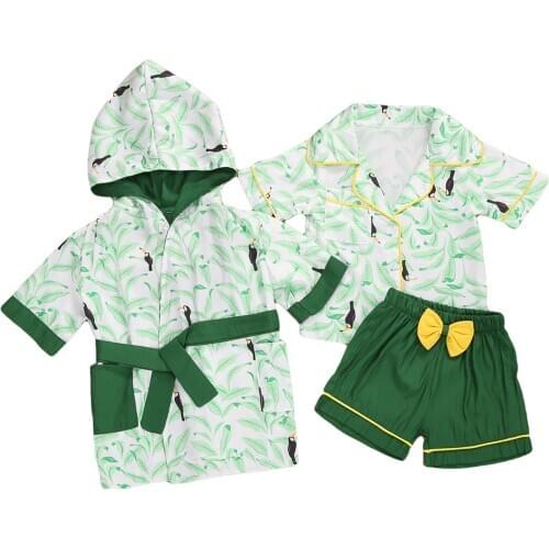 Newborn Baby Boy Pajama Sets Toddler Boys Shorts Sleeve Leaf Print Tops + Shorts +Same Sleepwear Robe Summer Nightgown