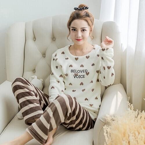 Winter Pajama Set Women Flannel Plants Pijamas Women Warm Negligee Long Sleeve Sleepwear Kawaii Pajamas for Teen Girls Plus Size