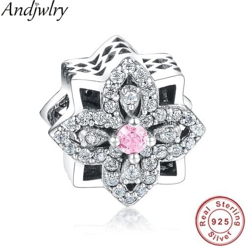 Fit Original Pandora Bracelet 925 Sterling Silver Star Beads With Pink CZ DIY Jewelry Christmas Gift Charms Women Berloque