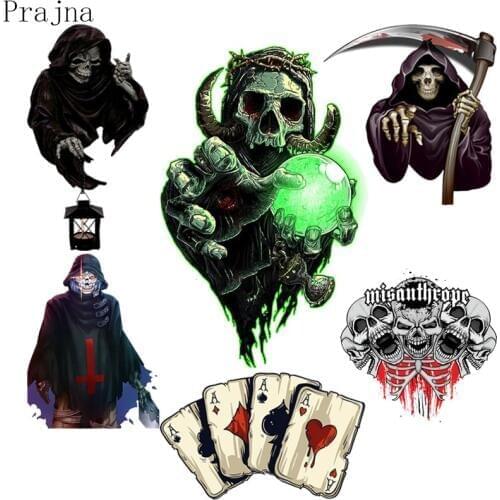 Prajna Grim Reaper Skull Iron On Transfer Heat Transfer Vinyl Patches For Clothes Necromancer Patch Applique PVC Thermal Badges