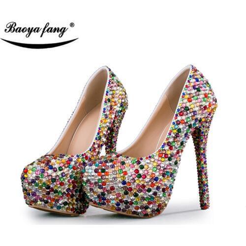 Multicolor Crystal Wedding shoes Bridal high heels platform shoes women fashion ladies Party dress shoes woman