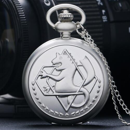 Luxury Silver Fullmetal Alchemist Retro Quartz Pocket Watch Anime Cosplay Edward Elric Creative Roman Number Dial Watch Gifts