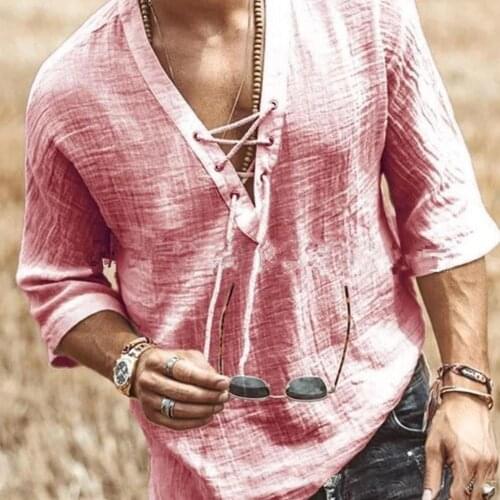 Mens Spring Summer Casual Shirt Short Sleeve Cotton Linen Shirts Men Loose Collar Button Shirt Silk Chemise Homme