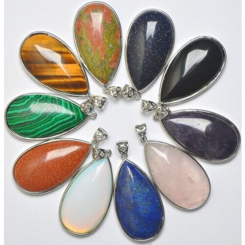 Mixed Stone Green Malachite/Crystal/Sandstone/Lapis/Carnelian/Opal Water-drop Pendant Fashion Jewelry For Woman Gift 10PCS S3083