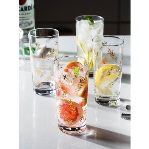 Ins popular Europe style milk juicy drinking shot glass creative party gold pineapple printed lemon water wedding glasses cups