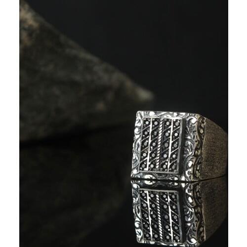 Dark Zircone Traditional Turkish 925 Sterling Silver Special Handmade Signet Rings Jewelry Gift From Turkey for Women Men