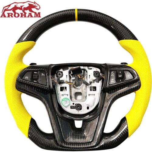 Carbon Fiber Yellow Perforated Leather Steering Wheel For Chevrolet Camaro 2013 3.6 LT 2011 2012 2014 2015