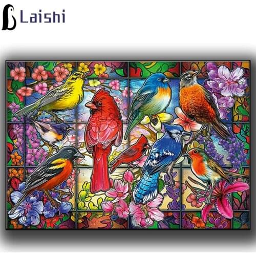 Stained Glass Bird 5D DIY Full Round square Drill Rhinestones Diamond Painting animal Mosaic Kits Art Craft Home Decor Gifts