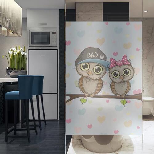 Stained Electrostatic window film Cartoon Owl glass door stickers toning Custom size privacy non-adhesive PVC film Decorative