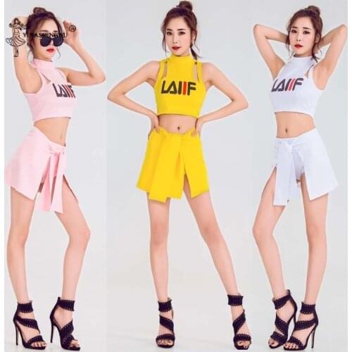 Women dance team clothing lady stage Jazz dance 2 piece Set Uniform Sexy Nightclub Bodysuit Modern dance Costumes for girls