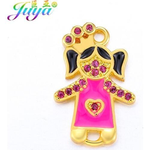 Juya DIY Jewelry Findings Enamel Crown Girl and Boy Charm Connectors For Women Girls Handmade Bracelets Earrings Jewelry Making