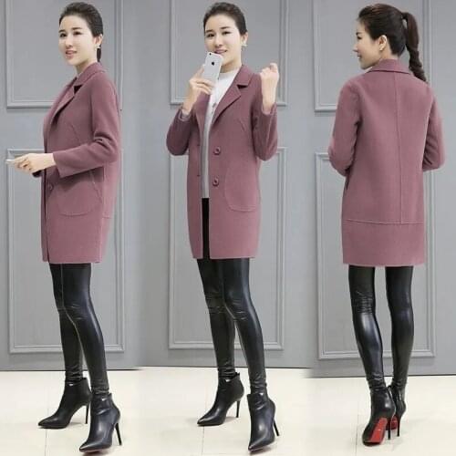 Women‘s Suit Neck Wool Coat 2021 Woman Autumn Winter Mid-Length lining Coat Slim Solid Color Woolen Jacket Female 545