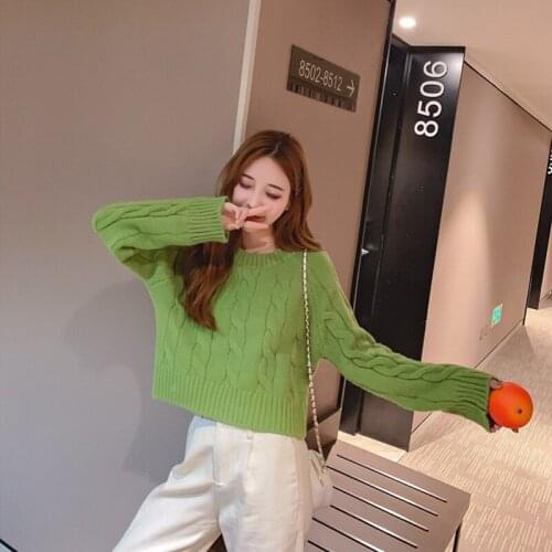 Autumn Winter Short Solid Sweater Women Knitted O-Neck Pullovers Casual Soft Jumper Fashion Long Sleeve Pull Femme