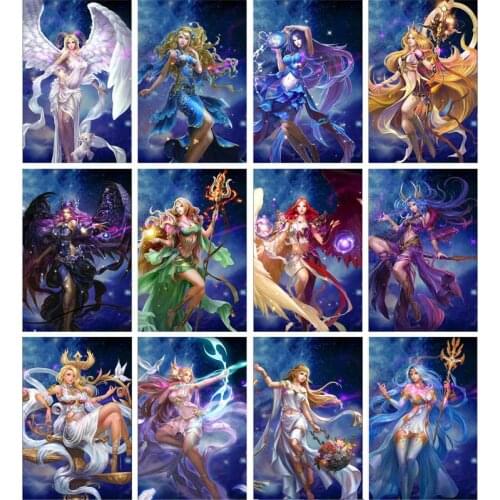 12 Zodiac Goddess Fairy Painting Diy Full Drills Crafts for Adults Mosaic Diamond Paint Woman Figure Beauty Jewel Cross Stitch