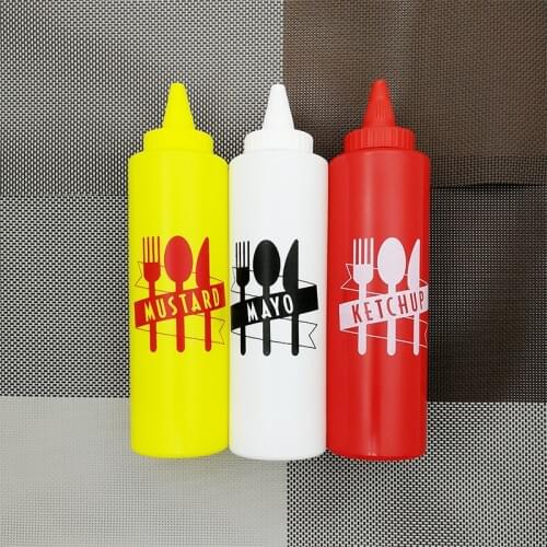 3pcs Squeeze Bottle Set Kitchen Plastic Condiment Ketchup Mayo Mustard Sauce Squeeze Bottle Plastic Kitchen Oil Cooking Utensils