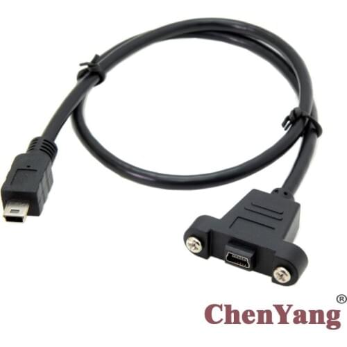 Chenyang Mini USB 5Pin Male Panel Mount Type to Female Extension Adapter Cable with Screws 50cm