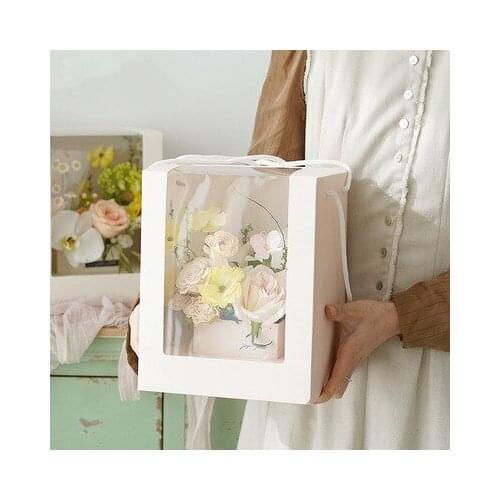 5pcs Flower Gift Paper Boxes Clear Window Transparant Square Shape Portable Gift Packing Boxes Flower Packing Boxes Flower Bags
