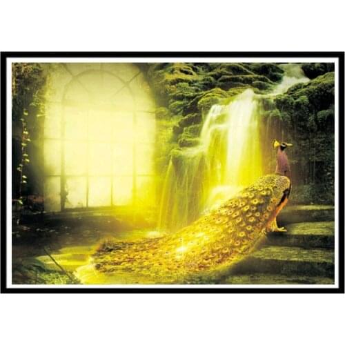 DIY5D diamond painting cartoon animal landscape gold peacock round diamond mosaic home decoration pattern handmade new year gift