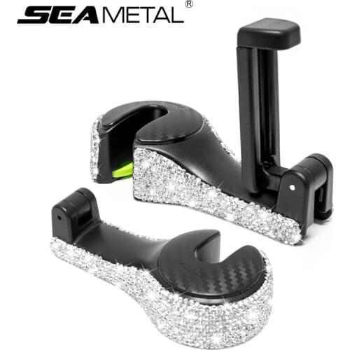 Diamond Car Hook Auto Seat Back Cargo Support Holder Interior Rhinestones Crystal Car Hanger Hook Vehicle Headrest Hanging Goods