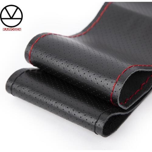 KAWOSEN 38cm 36cm 40cm Second Layer Leather Steering Wheel Cover Car Styling Accessories Volante Esportivo DIY Handmade SWCH02