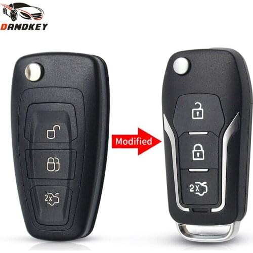 Dandkey 10pcs Modified Flip Remote Key Fob Shell For Ford Focus 3 Fiesta Connect Mondeo C Max Folding 3 Buttons Smart Key Case