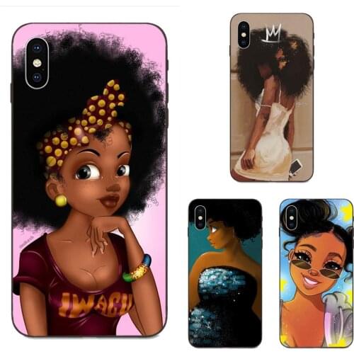 Diy Colorful Drawing TPU For Apple iPhone X XS Max XR 4 4S 5 5S SE 6 6S 7 8 Plus Lovely Afro Girls