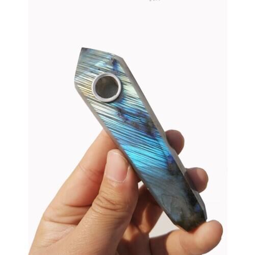 Drop Shipping wholesale Natural labradorite Crystal Smoking Pipe + strainer quartz stone healing wand Free Shipping X11