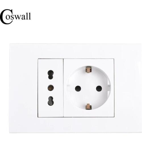 Coswall Italian / Chile Electrical Outlet With 16A EU Standard Wall Power Socket 118mm*80mm AC 100~250V
