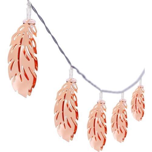 Rose Gold Feather Lantern String Lights 10/20LED USB & Battery Powered Copper Metal Outdoor String Light for Party Bedroom Decor
