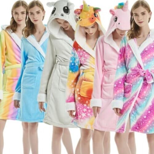 New Unicorn Bathrobe For Women Kids Pajamas Animal Cartoon Panda Sleepwear Boys Girls Dressing Gown Nightwear Baby Bathing Suit