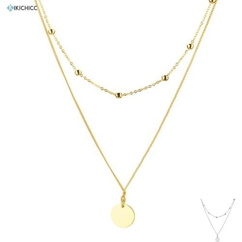 Kikichicc 925 Sterling Silver Beads Double Chain Chocker Round Pendant Necklace Gold Wedding 2020 Luxury Women Jewelry Gift