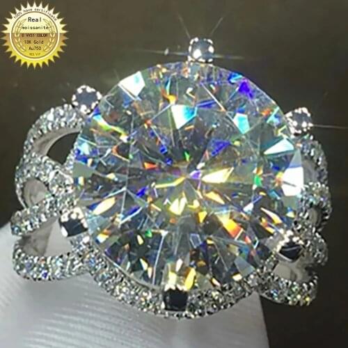 18K 750Au Gold Ring 10Carat DVVS Moissanite Diamond Ring Round Wedding Party Engagement Anniversary Ring Trendy