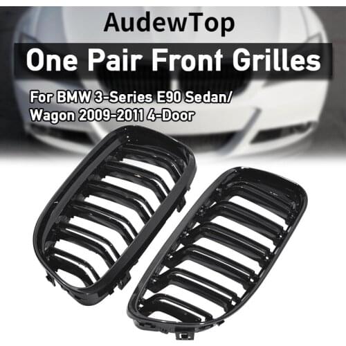 2Pcs Gloss Black Car Front Kidney Sport Grille Fittings For BMW E90 Lci 3 Series Sedan / Truck 09-11 Car Racing Grille Double