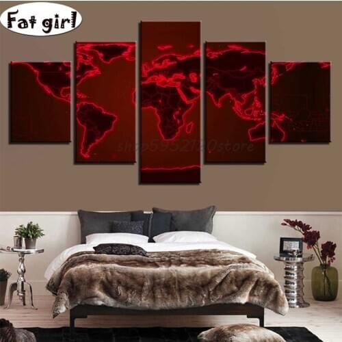 Red abstract map Diamond Painting 5 piece Diy Full Square Round hand Drill Diamond Embroidery Mosaic craft supplies decor gift