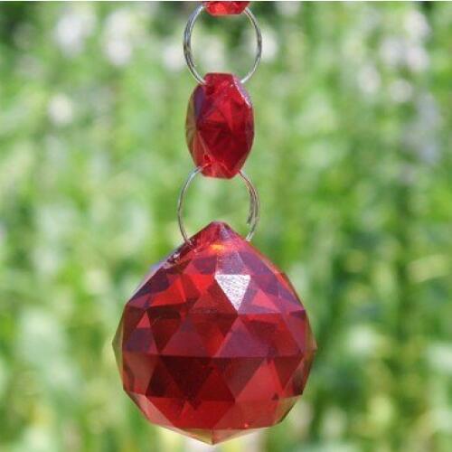 30pcs 20mm Siam Color K9 Crystal Prism Ball Crystal Prism Pendants With Beads Glass Curtain Parts Crystal Chandelier Parts