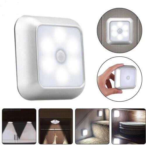 Square 6LED motion sensor AAA battery box cabinet light stair light night light hook film magnet 3 installation modes