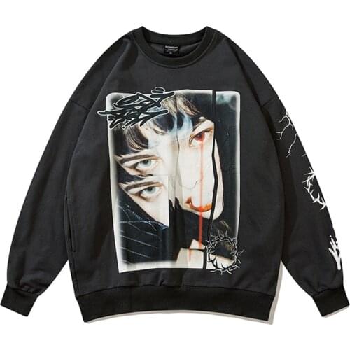 Men Crewneck Sweatshirt Men Harajuku Oversized Sweatshirts Japanese Streetwear Hip Hop Black Hoodie Mens Sweatshirts Male Top