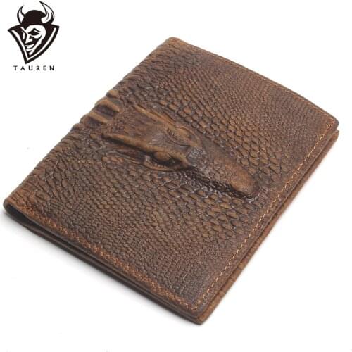 Mens Wallet Leather Genuine Short Purse Billetera Hombre Men Wallets Vintage Style Cartera Crocodile Alligato Portemonne