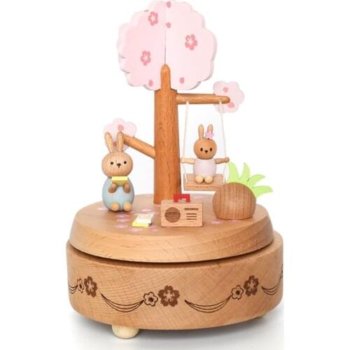 Pink Cherry Blossom Bunny Music Box Birthday Gift Music Box for Students Christmas Present