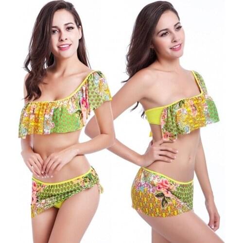 2021 New Fashion Sexy Printed Skirt Bikini Ruffled Ladies Swimwear