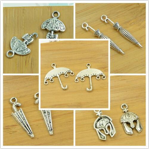 Umbrella shape antique silver DIY alloy charm pendant vintage jewelry making accessories findings beads bracelet necklace chain